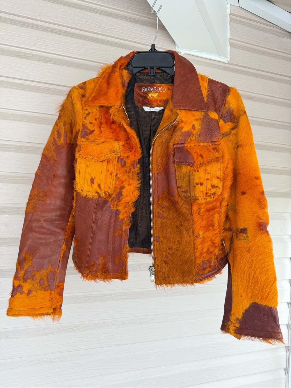 Parasuco Orange Brown Hair On Hide Leather Jacket Cropped Moto Western S